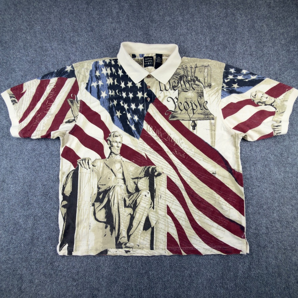 Cotton Traders Sport Mens XXL Americana Abraham Lincoln US Flag Polo Shirt